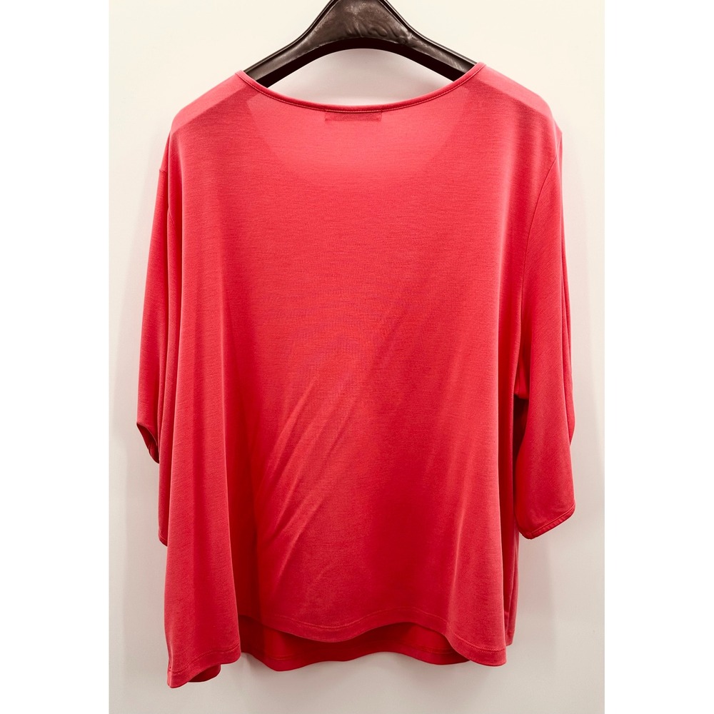 Chalet et Ceci Women XL Coral Modal Scoop Neck Gathered Sleeve Top Lagenlook - Picture 2 of 11